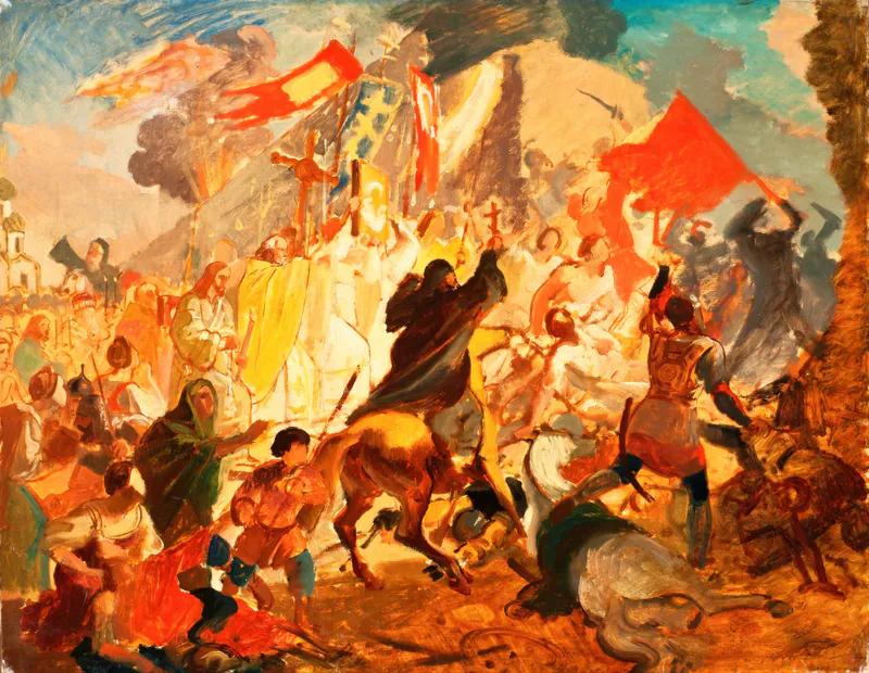 Осада Пскова польским королем Стефаном Баторием в 1581 году. Эскиз