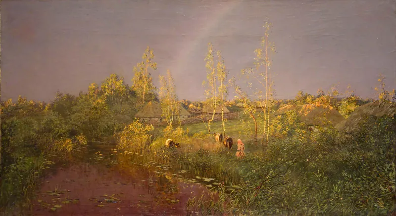 Сельский пейзаж с радугой